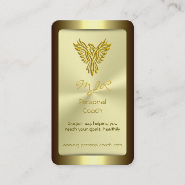 Monogram, Personal Trainer, golden Phoenix Business Card (Front)