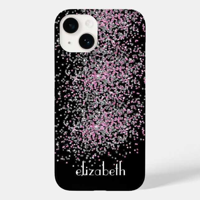 Monogram Personalise Black Pink Silver Glitter  Case-Mate iPhone Case (Back)