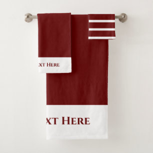 Monogram Personalise Maroon Burgundy White Stripe Bath Towel Set