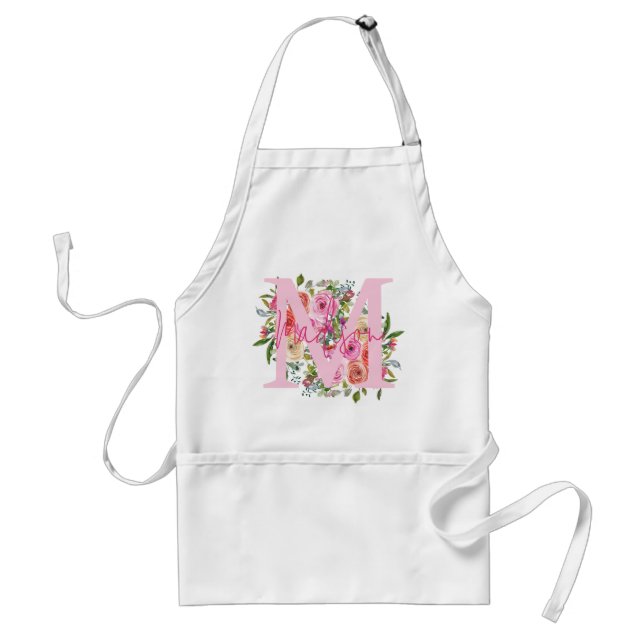 Monogram | Personalise | Watercolor | Floral  Standard Apron (Front)