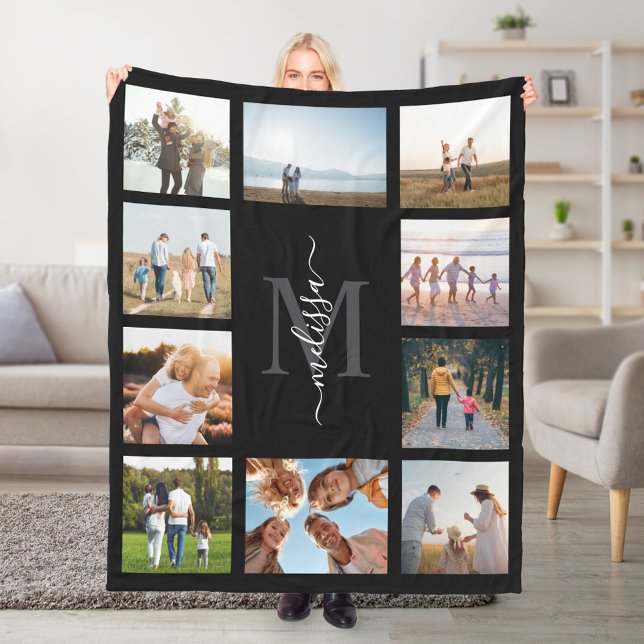Monogram Personalised 10 Photo Collage Fleece Blanket (Creator Uploaded)