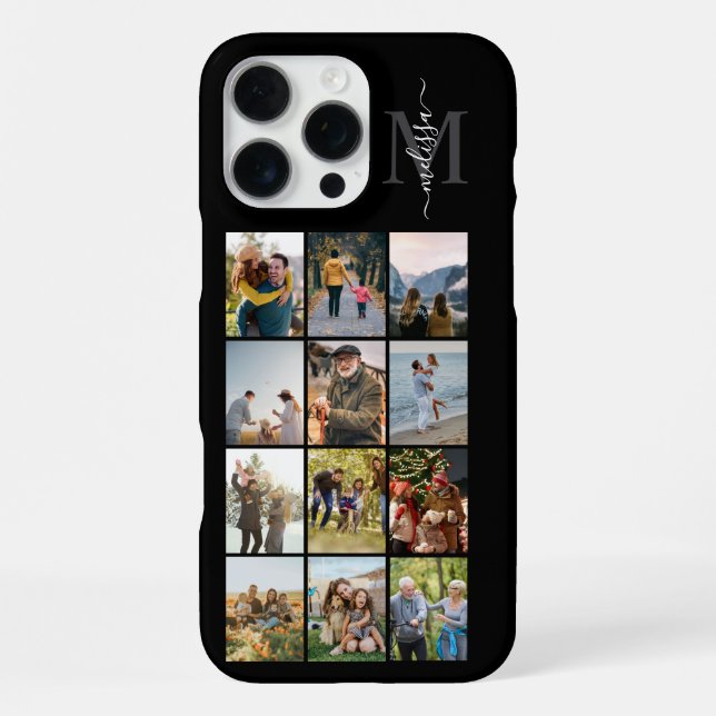 Monogram Personalised 12 Photo Collage iPhone Case (Back)