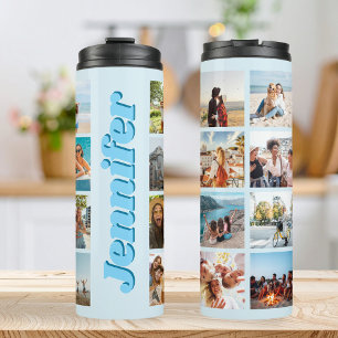 Monogram Personalised 16 Photo Collage Thermal Tumbler