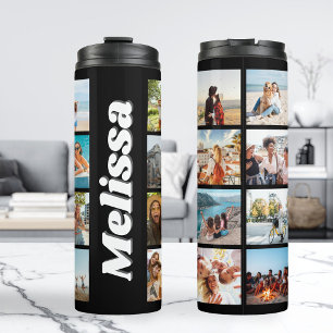 Monogram Personalised 16 Photo Collage Thermal Tumbler