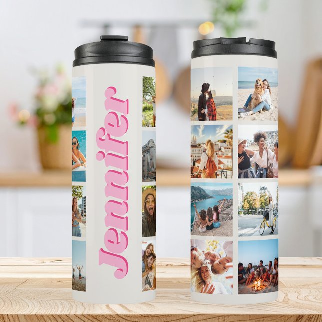 Monogram Personalised 16 Photo Collage Thermal Tumbler (Creator Uploaded)