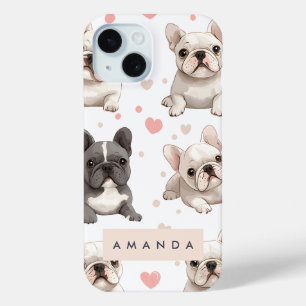 Monogram Personalised Adorable French Bulldog iPhone 15 Case