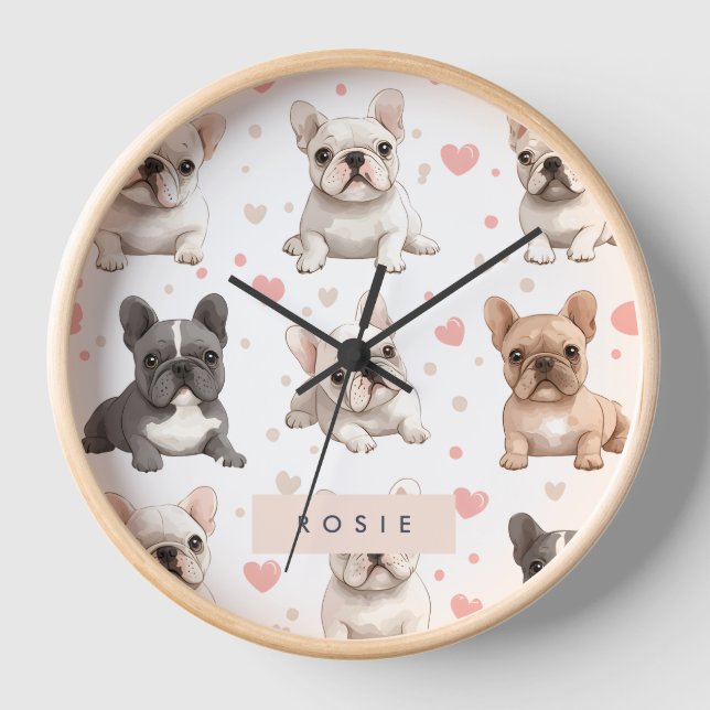 Monogram Personalised Adorable French Bulldog  Clock (Front)