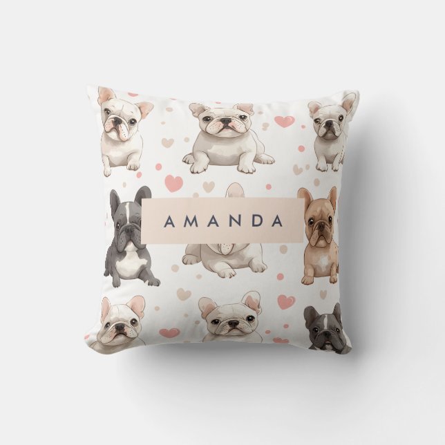 Monogram Personalised Adorable French Bulldog  Cushion (Front)