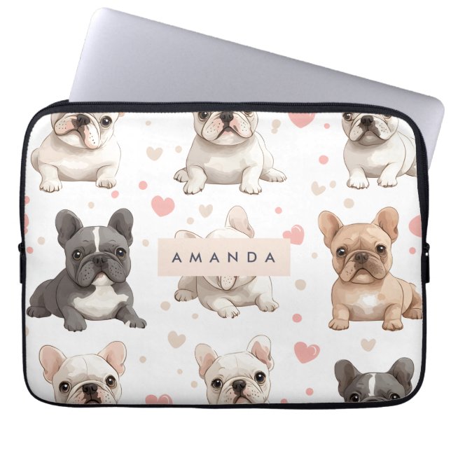 Monogram Personalised Adorable French Bulldog  Laptop Sleeve (Front)