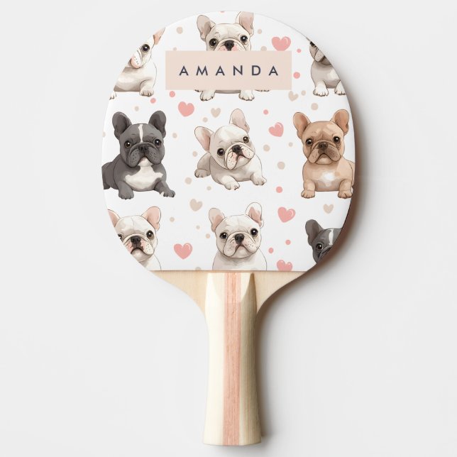Monogram Personalised Adorable French Bulldog  Ping Pong Paddle (Front)