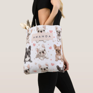 Monogram Personalised Adorable French Bulldog Tote Bag