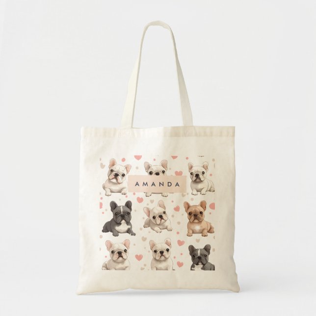 Monogram Personalised Adorable French Bulldog  Tote Bag (Front)