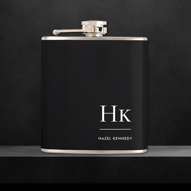 Monogram Personalised Black White Hip Flask (Creator Uploaded)