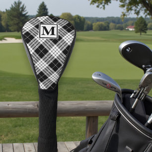 Monogram Personalised Black & White Tartan Pattern Golf Head Cover