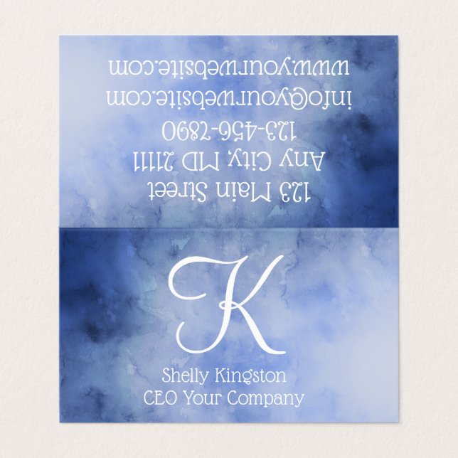 Monogram Personalised Blue and White Business Card (Outside Unfolded)
