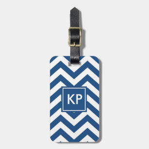 Monogram Personalised Blue Chevron Luggage Tag