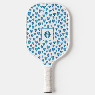 Monogram Personalised Blue Heart Pickleball Paddle