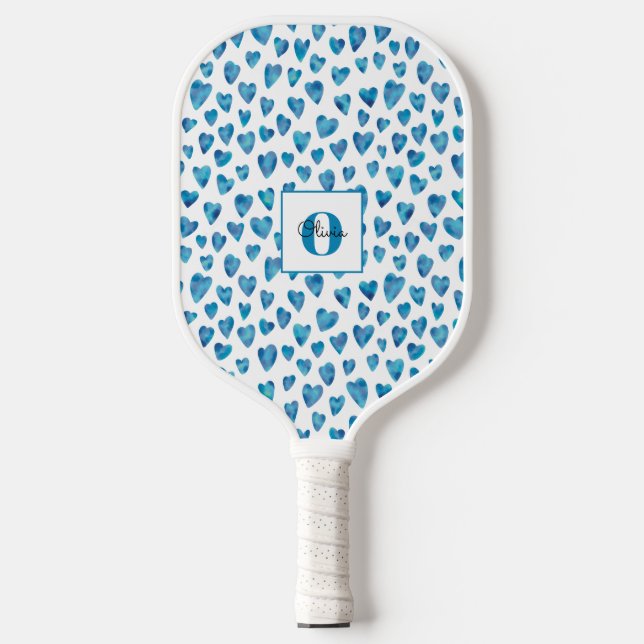 Monogram Personalised Blue Heart Pickleball Paddle (Front)