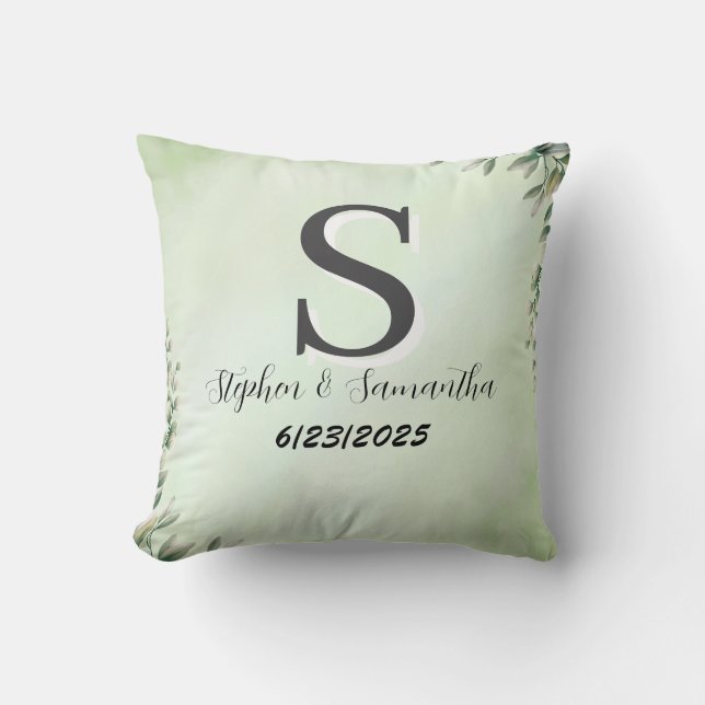 Monogram personalised boho wedding keepsake  throw cushion (Front)