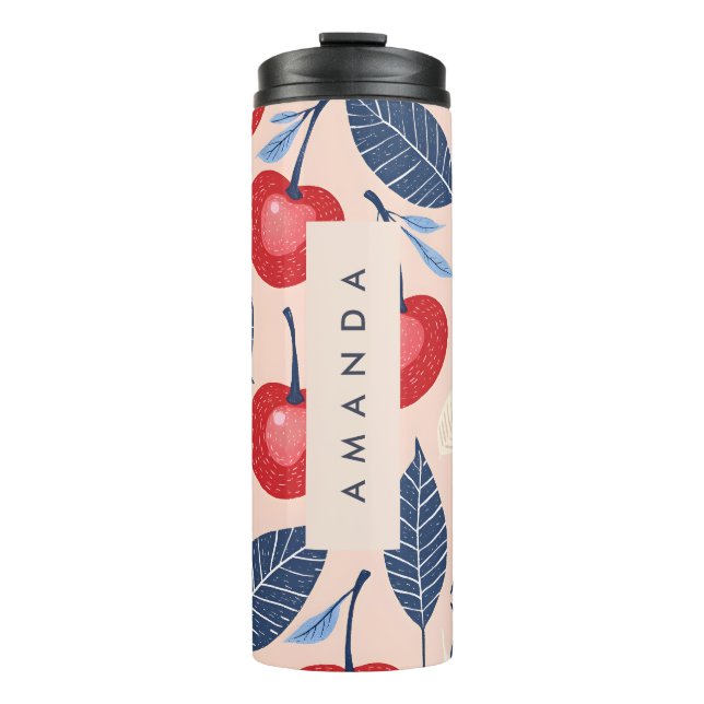 Monogram Personalised Cherry and Leaf Pattern Thermal Tumbler (Front)
