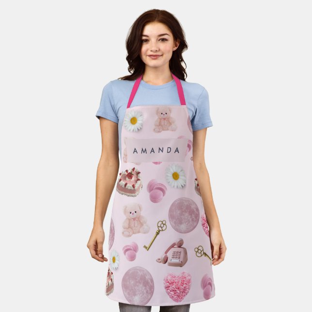 Monogram Personalised Coquette Pink Moon Feminine Apron (Worn)