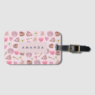 Monogram Personalised Coquette Pink Moon Feminine Luggage Tag