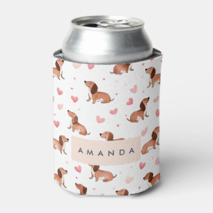 Monogram Personalised Cute Dachshund Dog Can Cooler