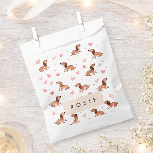 Monogram Personalised Cute Dachshund Dog Favour Bag (Clipped)