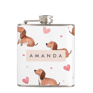 Monogram Personalised Cute Dachshund Dog Hip Flask