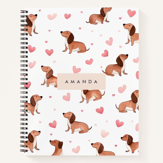 Monogram Personalised Cute Dachshund Dog Notebook (Front)