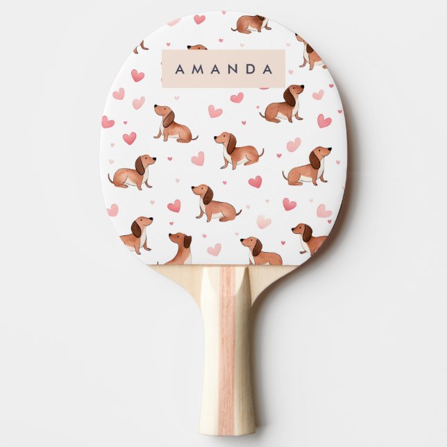 Monogram Personalised Cute Dachshund Dog Ping Pong Paddle (Front)