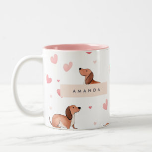 Monogram Personalised Cute Dachshund Dog Two-Tone Coffee Mug