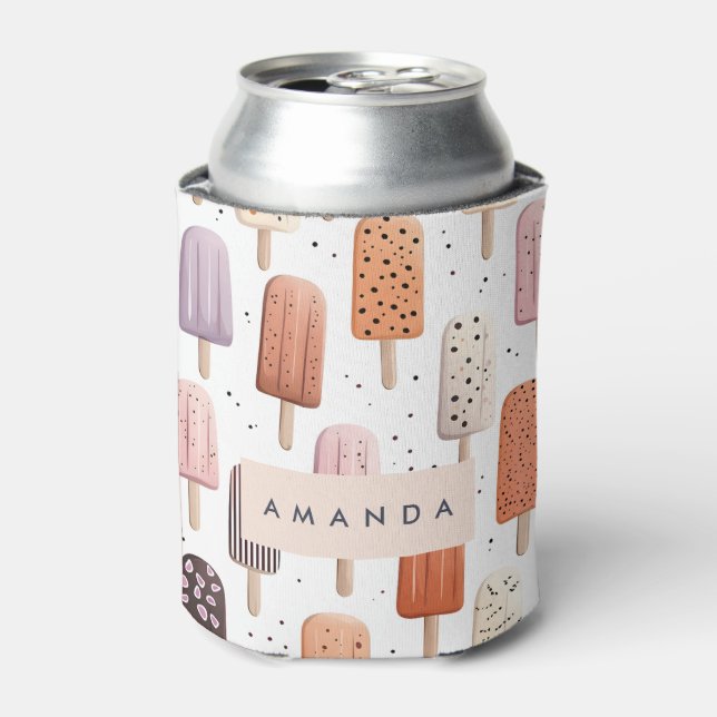 Monogram Personalised Cute Popsicle Pattern  Can Cooler (Can Front)