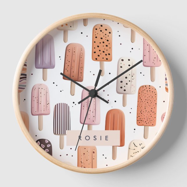 Monogram Personalised Cute Popsicle Pattern  Clock (Front)