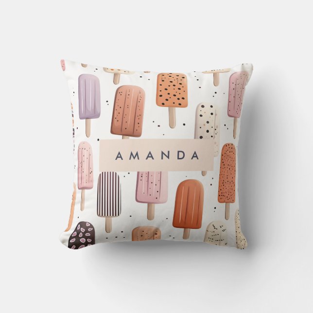 Monogram Personalised Cute Popsicle Pattern  Cushion (Front)