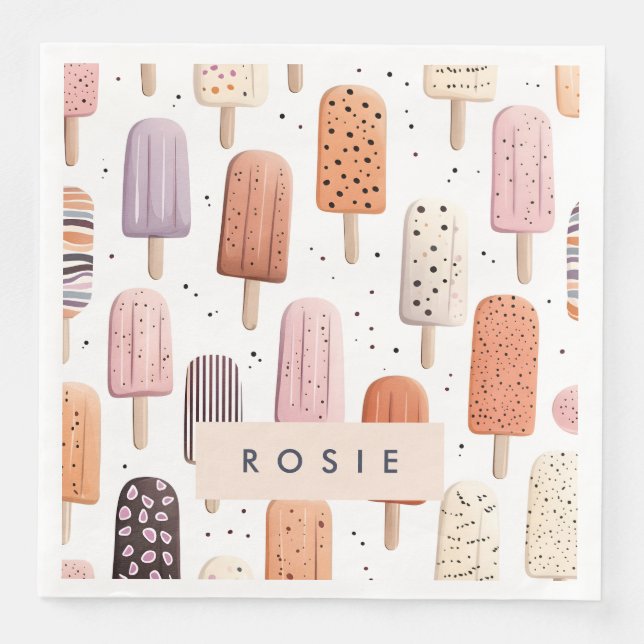 Monogram Personalised Cute Popsicle Pattern  Napkin (Front)
