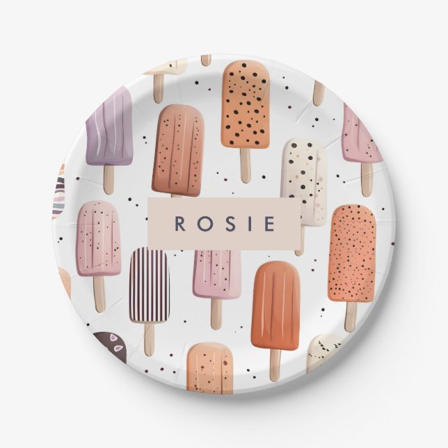 Monogram Personalised Cute Popsicle Pattern  Paper Plate (Front)