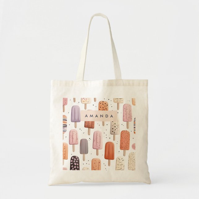 Monogram Personalised Cute Popsicle Pattern  Tote Bag (Front)