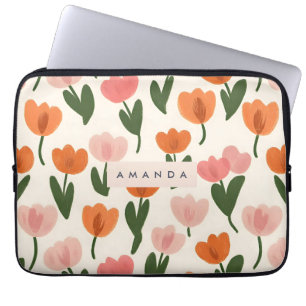 Monogram Personalised Cute Spring Tulip Pattern Laptop Sleeve