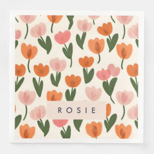 Monogram Personalised Cute Spring Tulip Pattern Napkin