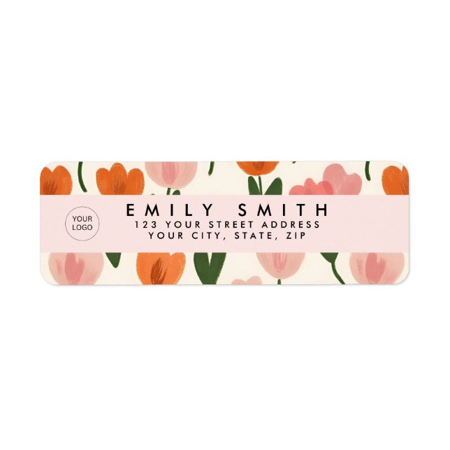 Monogram Personalised Cute Spring Tulip Pattern Return Address Label (Front)