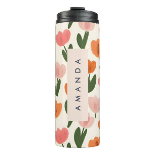 Monogram Personalised Cute Spring Tulip Pattern Thermal Tumbler