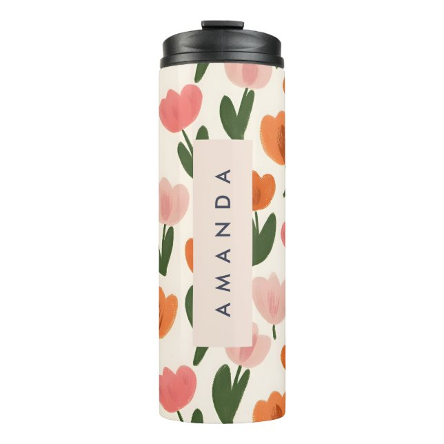 Monogram Personalised Cute Spring Tulip Pattern Thermal Tumbler (Front)