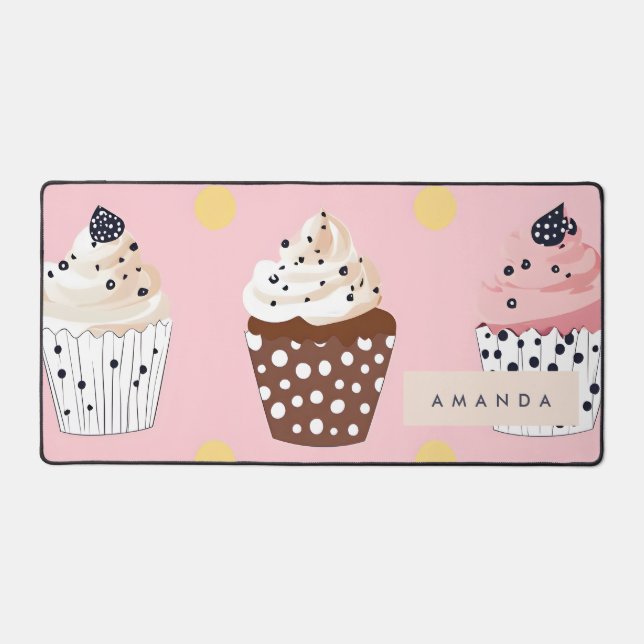 Monogram Personalised Cute Sweet Cupcake  Desk Mat (Front)