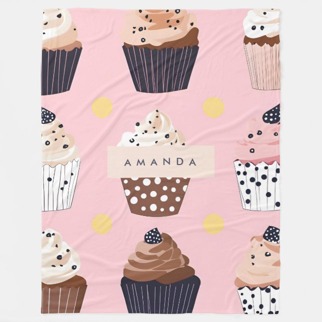 Monogram Personalised Cute Sweet Cupcake  Fleece Blanket (Front)