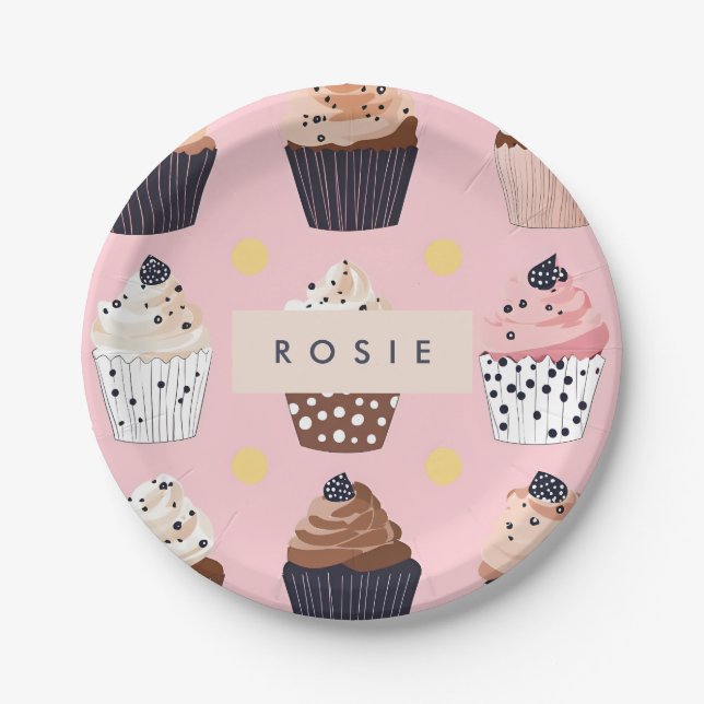 Monogram Personalised Cute Sweet Cupcake  Paper Plate (Front)