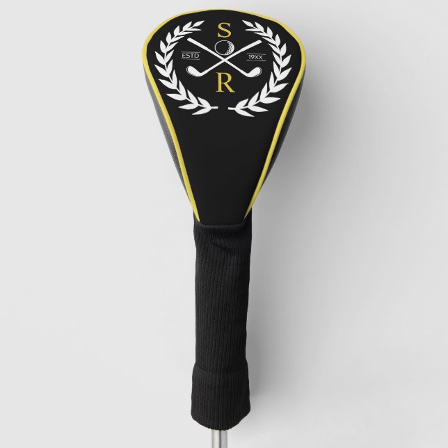Monogram Personalised Elegant Golf Gold Wreath  Golf Head Cover (Front)