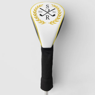 Monogram Personalised Elegant Golf Gold Wreath   Head Cover