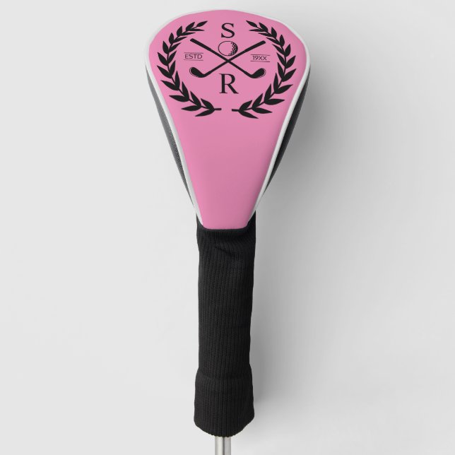 Monogram Personalised Elegant Golf Gold Wreath  Head Cover (Front)
