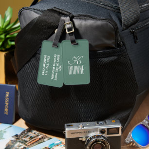Monogram   Personalised Green and White Design   Luggage Tag